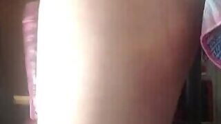 Trans Slut Daphne Fucks Herself with a Big Pink Dildo and Jerks off Into a Glass