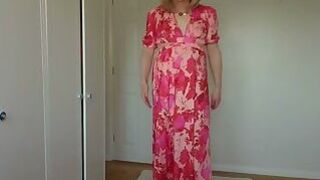 Taking my dress off in pink panties and high heels