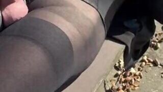 Cumshot on park bench