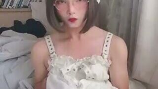 Cute asian  jerking off