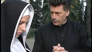 A dirty nun involved in an orgy with a shemale