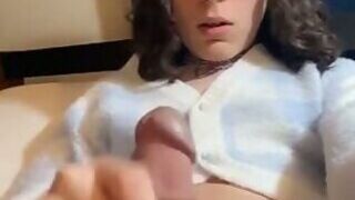 Teen cums wearing long socks