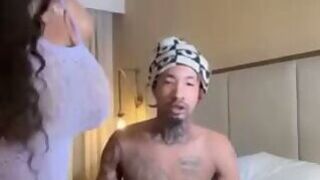 Black shemale fucking an Asian gentleman in POV