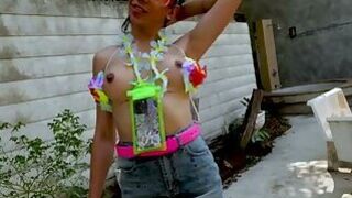 Songkran Thai ladyboy fucks guy anal after he fucked her first