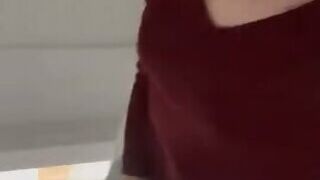 Cute brunette femboy jerks off right after waking up