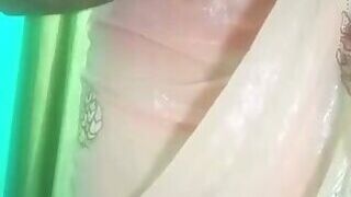 Indian Gay Crossdresser Bottom crossdressing in silky saree with heavy jwellery real homemade sex