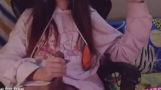 Cute Hoodie Girl Jerks Her Shemale Dick