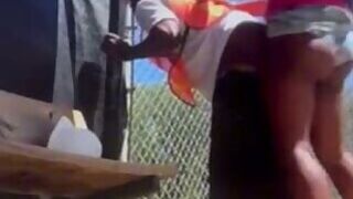 Ebony ts fuck City worker's bussy during his break