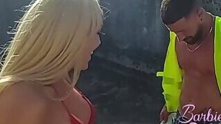 Construction Worker Spotted Hot Blonde On Rooftop