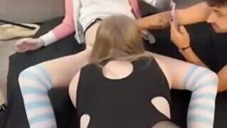 Two teen trans anal fuck