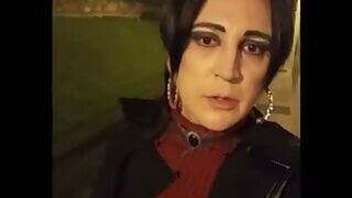 Taniax walking at night wearing small chasitycage