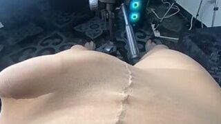 White Fat Cock Inside Pantyhose