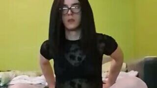 Young trans  rides a big dildo 2