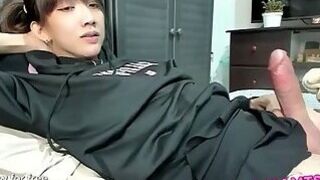 Asian Trans Black Hoodie Bed Hand Play