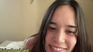 slim american trans sweetie with tattoos and natural boobs strokes her girly cock