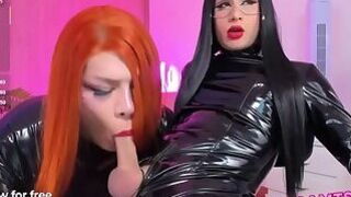 Orange Wig Trans Latex Blowjob Duo