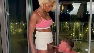 Rich black tranny stomping a dude's ass and mouth