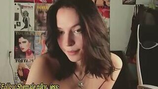 slim russian trans babe with earrings and nice tits teases on webcam