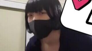 Cute Japanese Crossdresser dick shaking while Fucked in Toilet