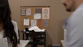 Slut secretary watches her TS boss jerking off