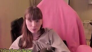 small boobs transgirl with Flawless Skin and sexy feet legs strokes her girly cock on webcam