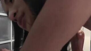 Tiny dick asian ladyboy in black panties ass fucked on the sofa until cumshot