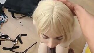 Pale blonde tranny sucks bbc then barebacked