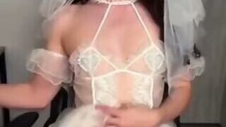 Trans Bride Stroking Her Cock