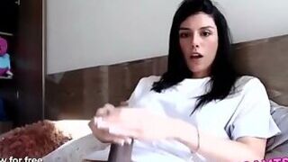 Tgirl In White Tee Jerks Purple Cock On Bed