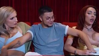 TRANSFIXED - FTM Nicky Zeal Gets SPITROASTED By Horny Babes Jade Venus & Ariel Demure At The Cinema